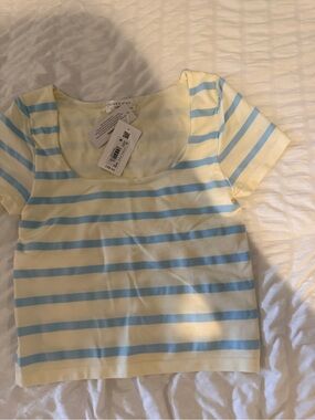 Altar'd State white and  Light Blue Striped Scoop Neck Top